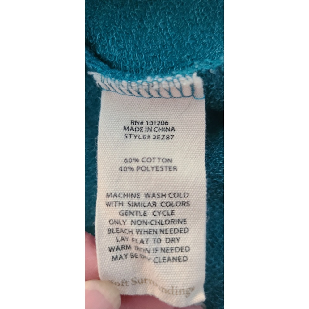 Soft Surroundings Brinley Teal Cowl Neck Button Tunic Sweatshirt L 2EZ87 599FA22 - Picture 7 of 8